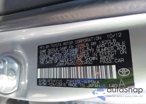 2013 Scion Xd from USA, damaged, VIN JTKKUPB45D1030450